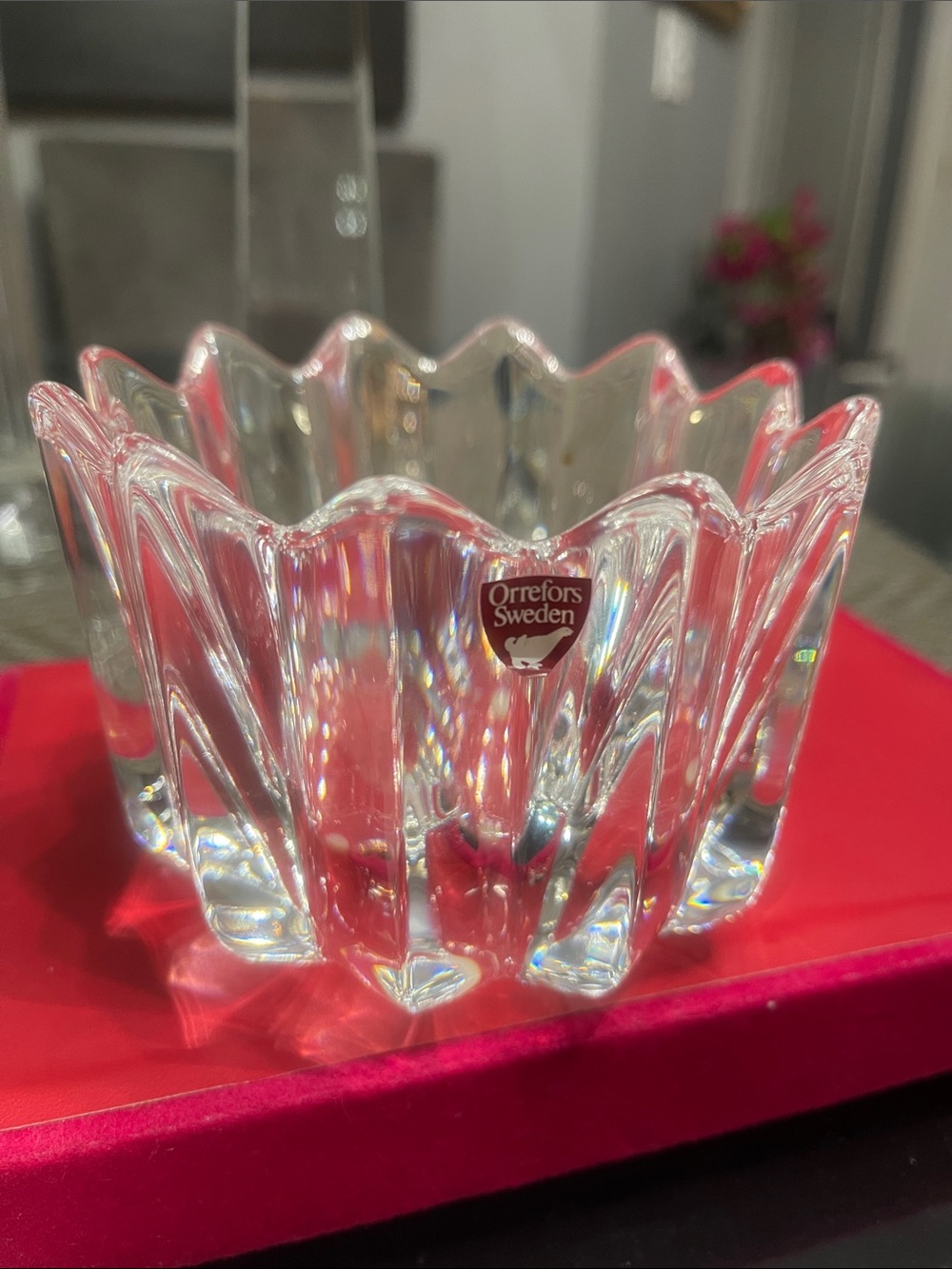 Orrefors Fleur Crystal Bowl - signed - 4 1/2” X 3” - Discontinued Piece